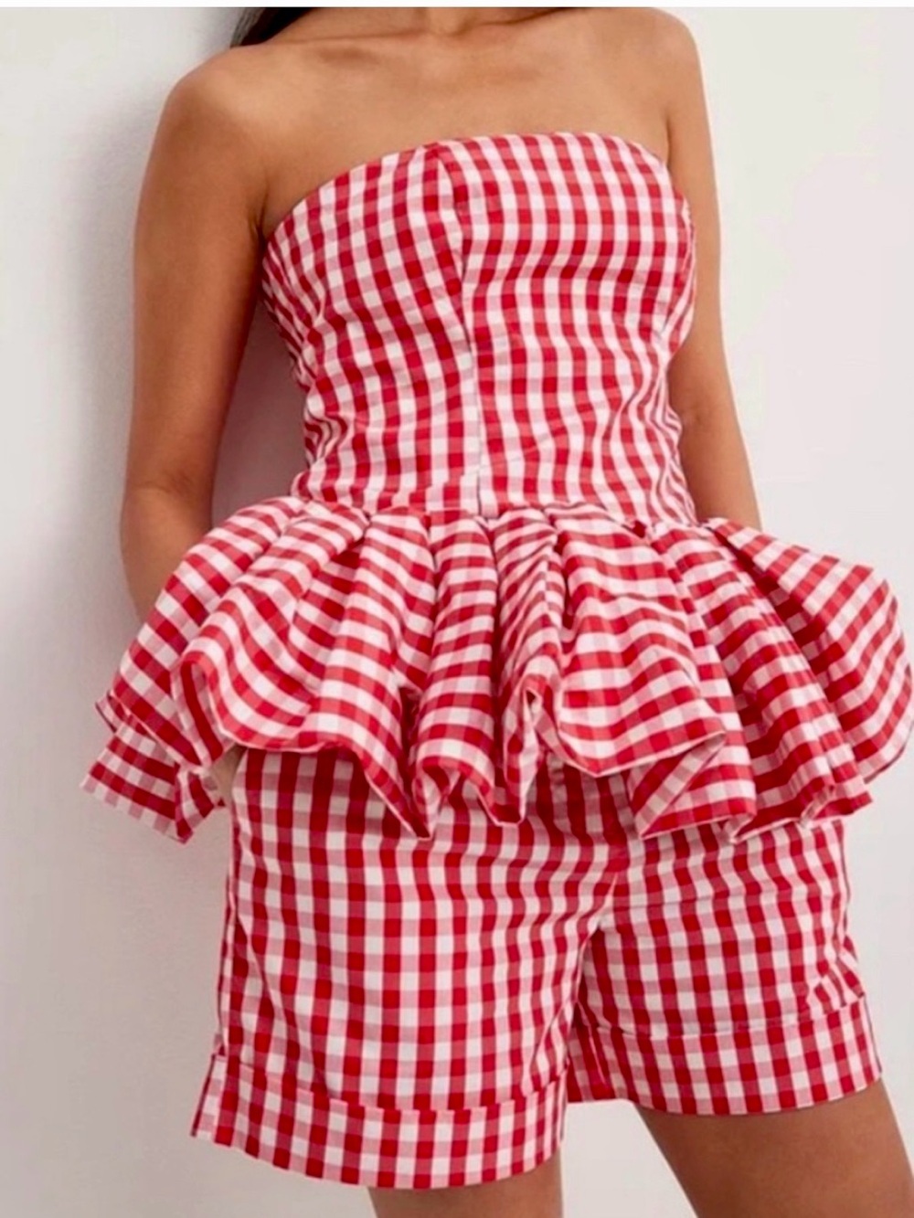 NWT NAKD Red Gingham Peplum Top - Picture 7 of 8